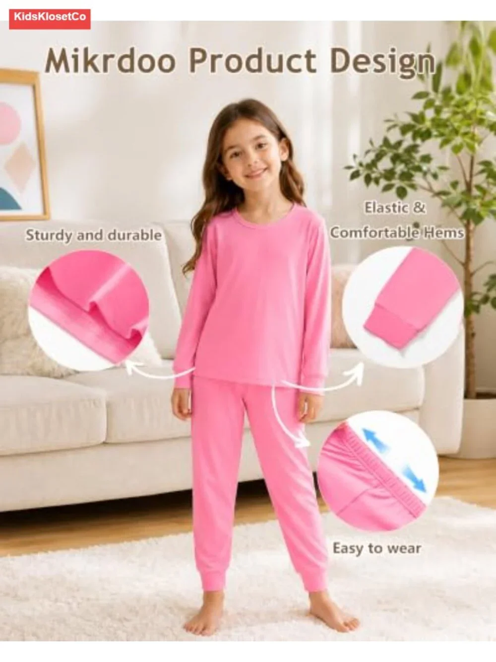 Girls 2-Piece Long Sleeve Pant Set Stretchy Lounge Outfit